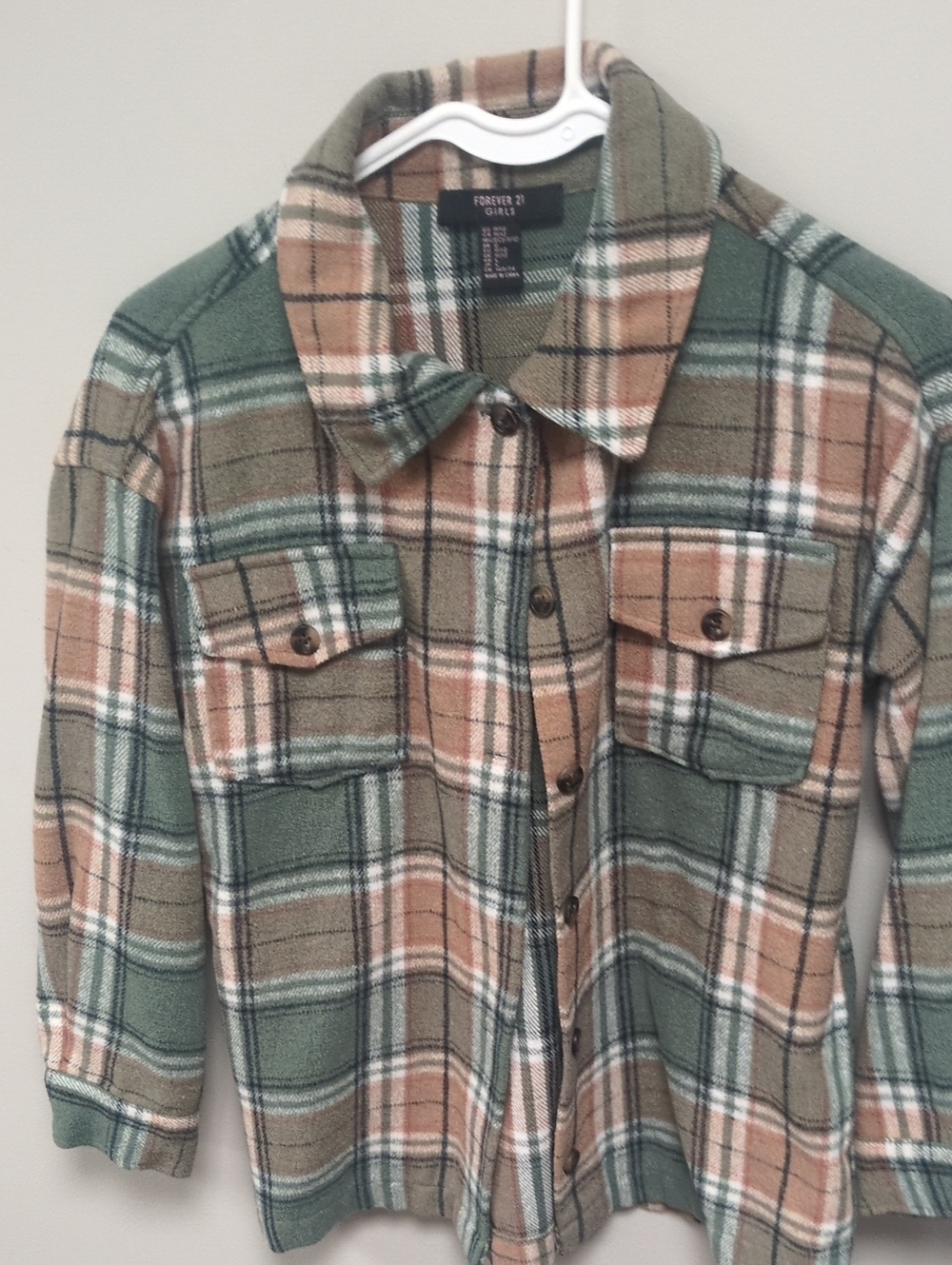 Forever 21 Plaid Button-Front Shirt Jacket in Green, Tan & White